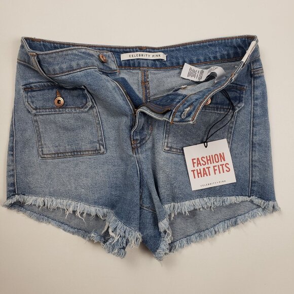 Celebrity Pink Raw Edge Cutoff Denim Shorts Womens 9/29 Blue Motivational Wash - Picture 13 of 16